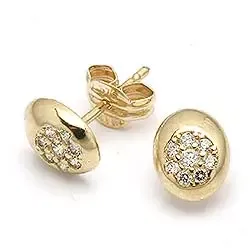 Ovala örhängestift i 9 karat guld med zirkoner