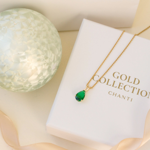 droppe grön hängen i 9 karat guld - Gold Collection