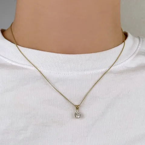 Runt vit zirkon hängen i 9 karat guld