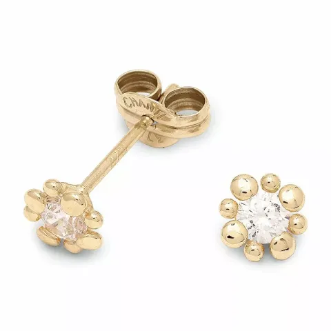 Små blommor örhängestift i 9 karat guld med zirkoner