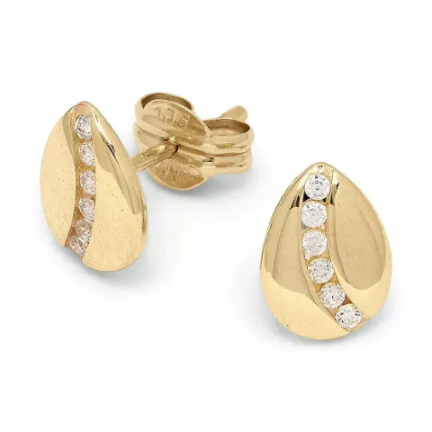 Små droppe örhängestift i 9 karat guld med zirkoner