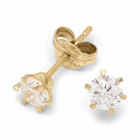 4 mm solitäreörhängestift i 9 karat guld med zirkon - Gold Collection