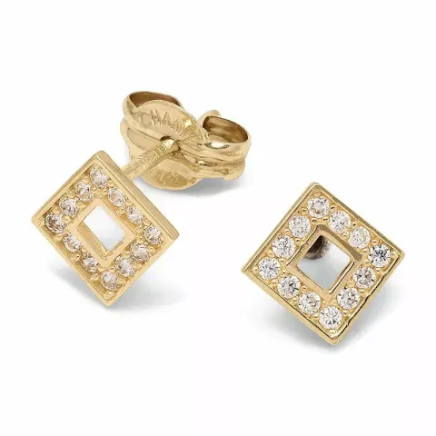 små fyrkantigt örhängen i 9 karat guld med zirkon