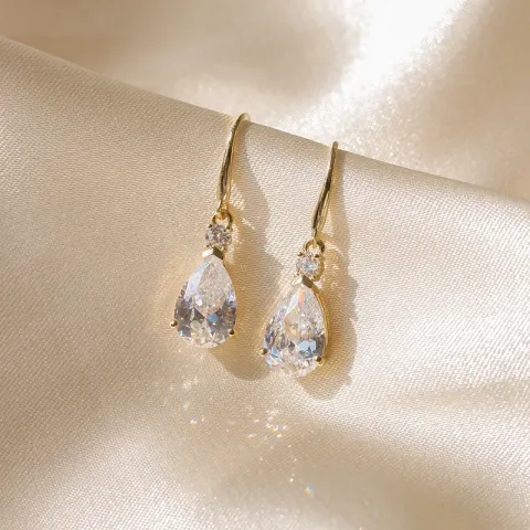 droppe örhängen i 9 karat guld med zirkon och zirkon - Gold Collection