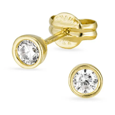 3 mm örhängestift i 9 karat guld med zirkon - Gold Collection