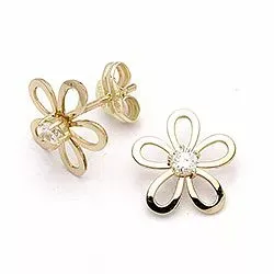 blommor guldörhängestift i 14 karat guld med 
