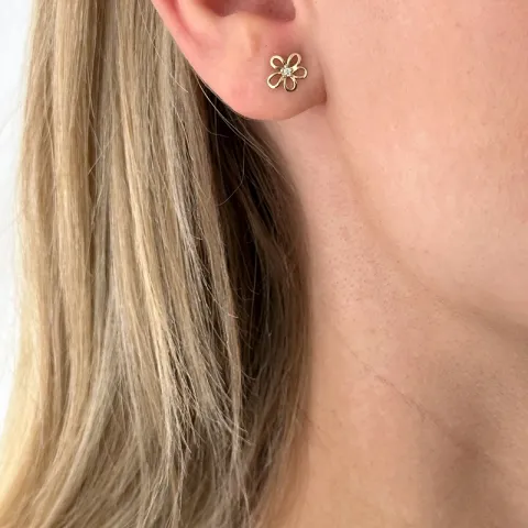 blommor guldörhängestift i 14 karat guld med 