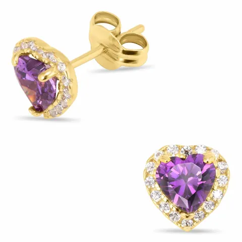 Hjärta lila örhängestift i 14 karat guld med 