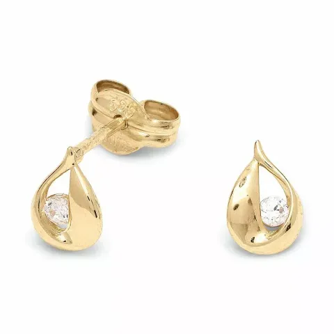 Små droppe zirkon guldörhängestift i 14 karat guld med zirkoner