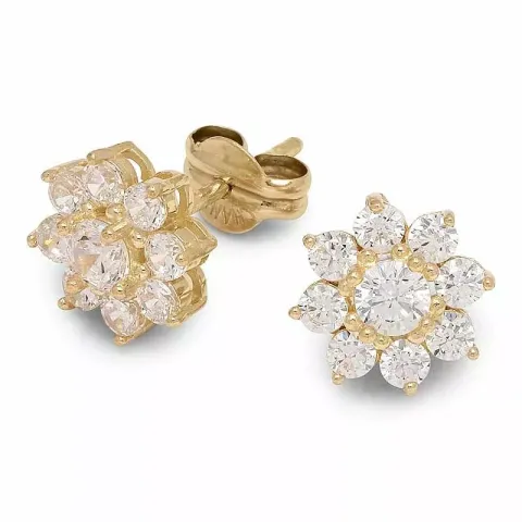 Stora blommor zirkon örhängestift i 14 karat guld med zirkoner