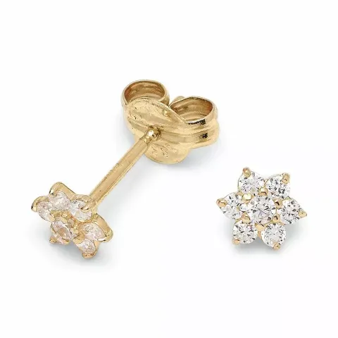 Små blommor zirkon örhängestift i 14 karat guld med zirkoner