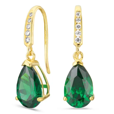droppformad örhängen i 14 karat guld med smaragd och zirkon - Gold Collection