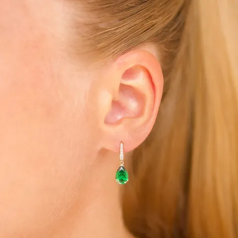 droppformad örhängen i 14 karat guld med smaragd och zirkon - Gold Collection