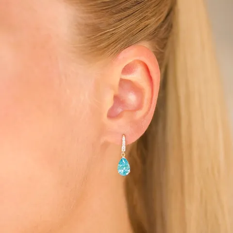 droppformad örhängen i 14 karat guld med topas och zirkon - Gold Collection