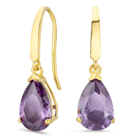 droppformad örhängen i 14 karat guld med ametist och zirkon - Gold Collection