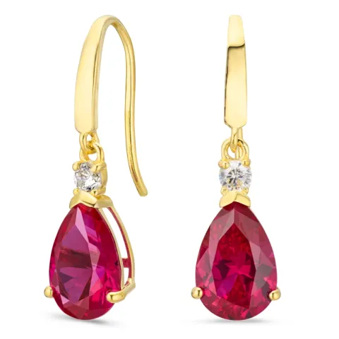 droppformad örhängen i 14 karat guld med rubin och zirkon - Gold Collection