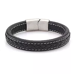 Herr armband i sort läder med stål lås  x 12,0 mm