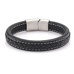 Herr armband i sort läder med stål lås  x 12,0 mm