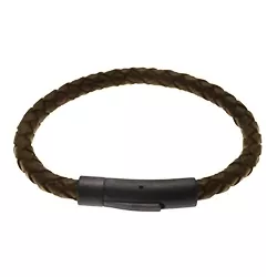 Armband i mörkbrun läder med stål lås  x 6,2 mm