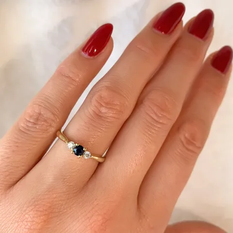 safir briljantring i 14 karat guld 0,132 ct 0,306 ct