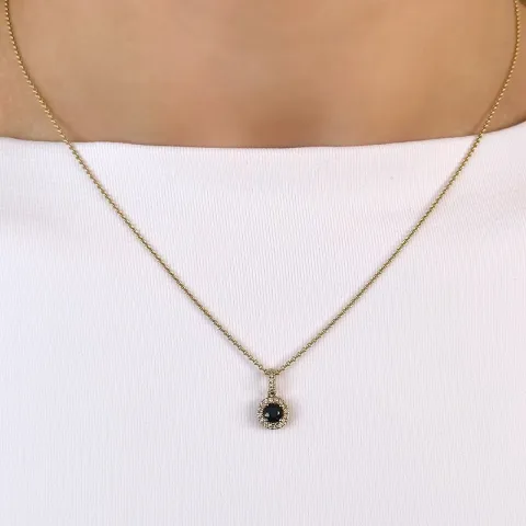 runt safir diamantberlocker i 14 carat guld 0,34 ct 0,084 ct