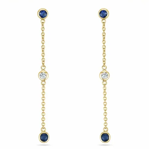 långa safir briljiantöronringar i 14 karat guld med diamant och safir