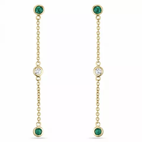 långa smaragd briljiantöronringar i 14 karat guld med diamant och smaragd 