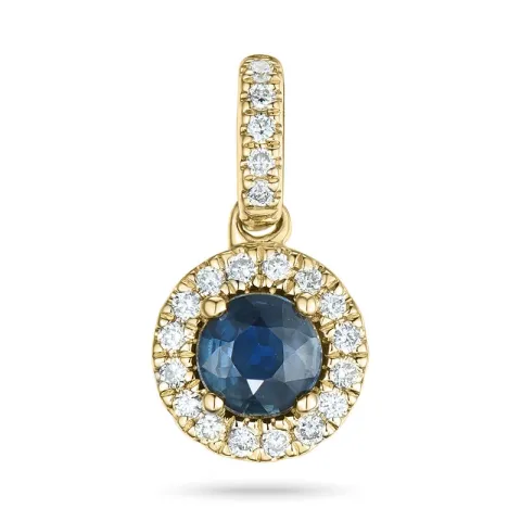 runt safir diamantberlocker i 14 carat guld 0,34 ct 0,084 ct