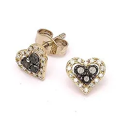 hjärta svarta diamant örhängestift i 14 karat guld med diamant och svart diamant 