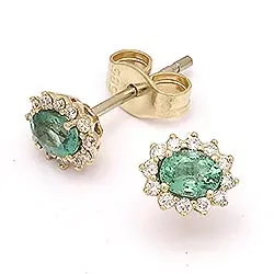 gröna smaragd rosettörhängestift i 14 karat guld med diamant och smaragd 