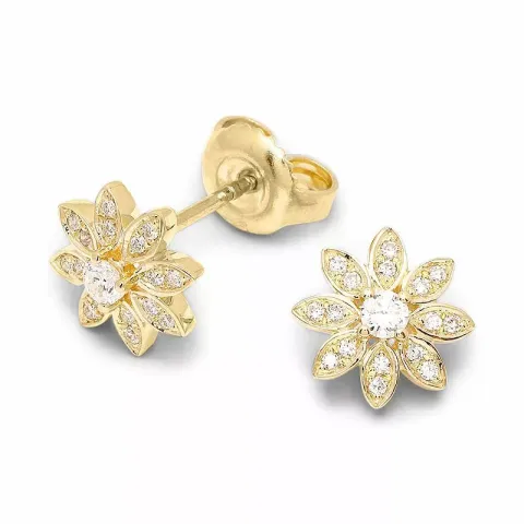 blommor briljiantöronringar i 14 karat guld med diamant