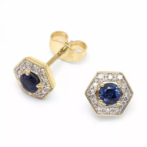 Blå safir diamantörhängen i 14 karat guld med rhodium med diamanter och safirer 