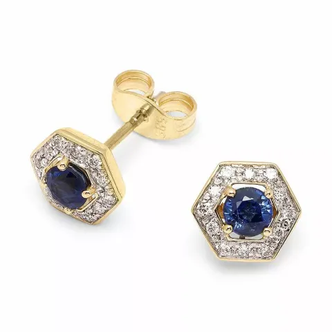 Blå safir diamantörhängen i 14 karat guld med rhodium med diamanter och safirer 