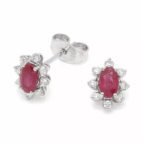 blommor rubin briljiantöronringar i 14 karat vitguld med diamant och rubin