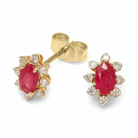 blommor rubin rosettörhängestift i 14 karat guld med diamant och rubin