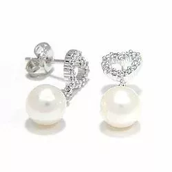 hjärta vita pärla briljiantöronringar i 14 karat vitguld med diamant 