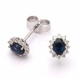 blommor safir örhängestift i 14 karat vitguld med diamant och safir