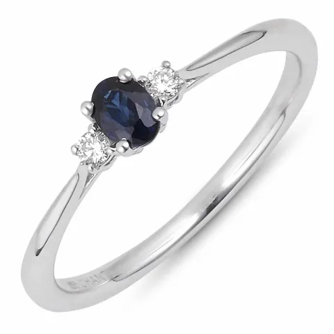 blå safir diamantring i 14 karat vitguld 0,05 ct