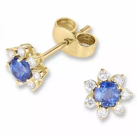 blommor blå safir diamantörhängen i 14 karat guld med diamant och safir 