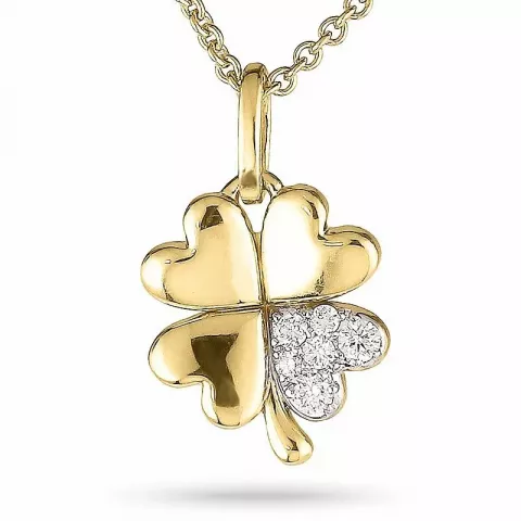 Fyrklöver diamant hängen med halskedja i 14  carat guld 0,04 ct