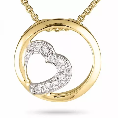 Hjärta diamant hängen med halskedja i 14  carat guld- och vitguld 0,04 ct