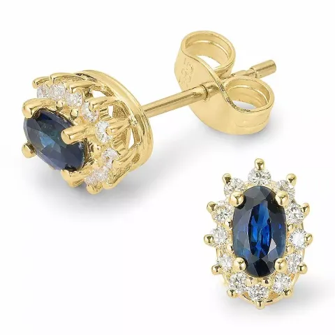 safir rosettörhängestift i 14 karat guld med diamant och safir