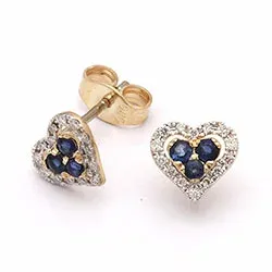 hjärta safir örhängestift i 14 karat guld med diamant och safir
