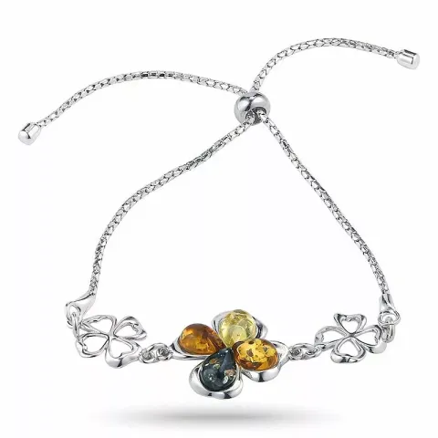 blommor multifärgat bärnsten armband i silver