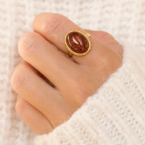 bärnsten ring i förgyllt silver