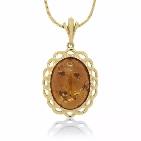 Ovalt bärnsten hängen i förgyllt silver