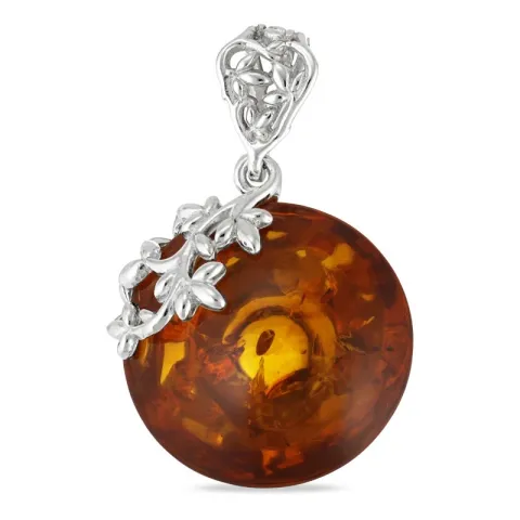 äkta  runt bärnsten hängen i silver