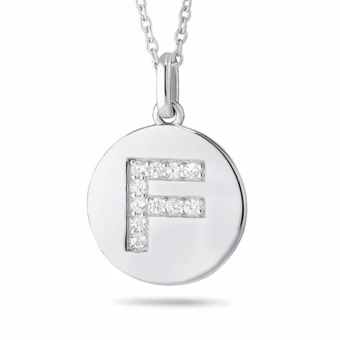 bokstav f zirkon halsband i rhodinerat silver med hängen i rhodinerat silver