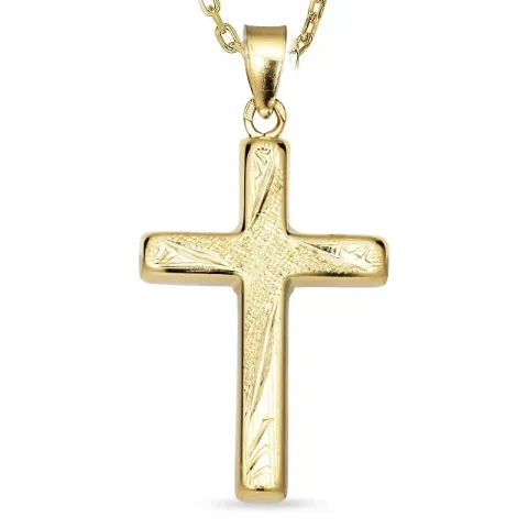 kors halsband i förgyllt silver med hängen i 8 karat guld