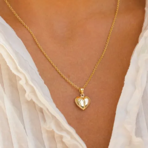 hjärta halsband i förgyllt silver med hängen i 14 karat guld - Amoré